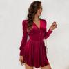 Women's V-neck Long Sleeved Slim Dresses Spring and Autumn Lady Casual Sexy Solid Color Shortage Skirt Velvet Party Dress