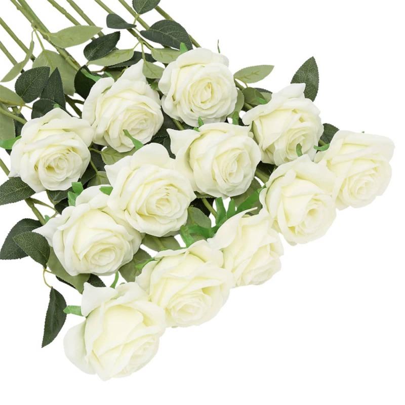 12 шт. Искусственные цветы Розы Массовый букет поддельных шелковых роз с длинным стеблем Искусственные розы Цветы для свадьбы Домашние вечерние украшения стола