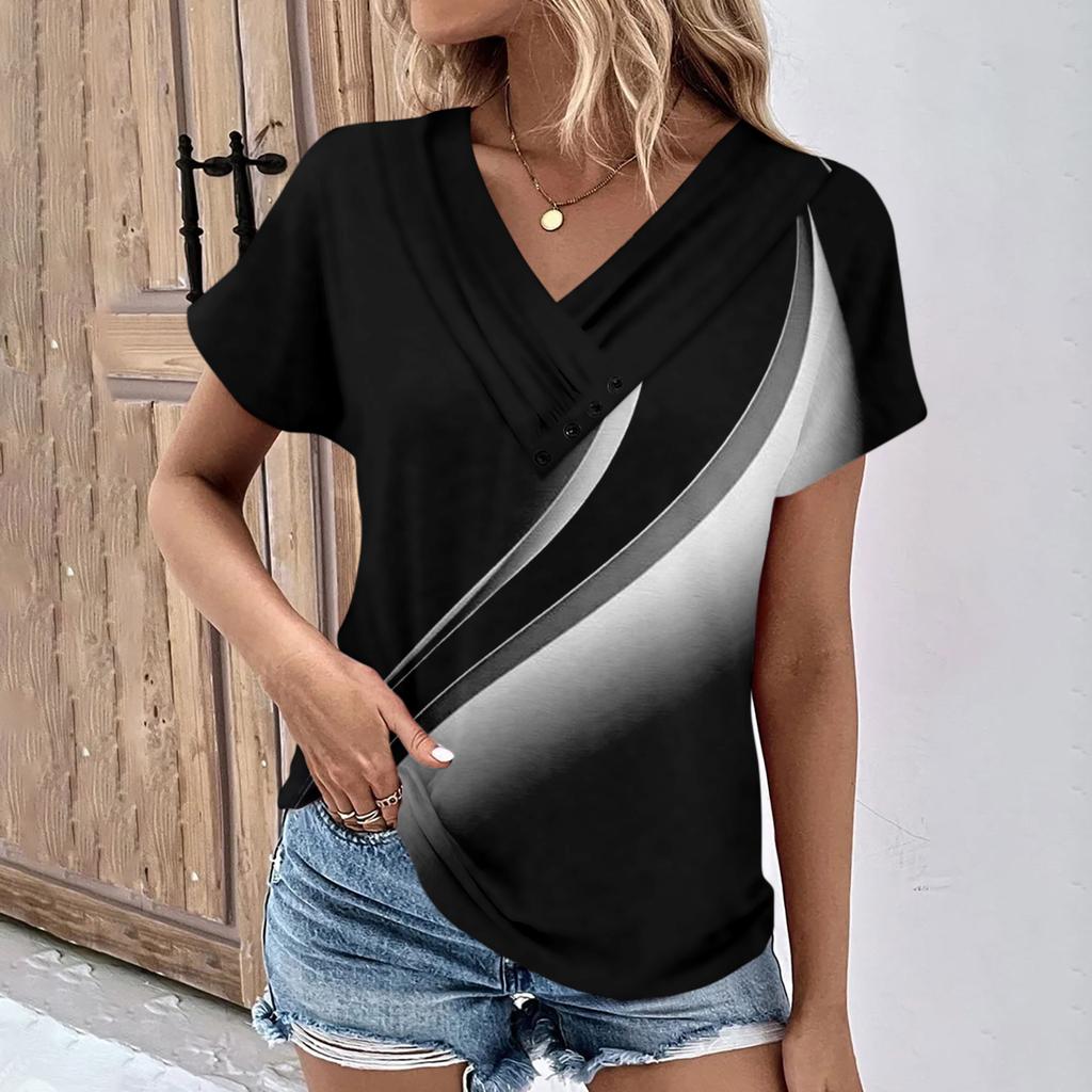 Summer Tops For Women Pattern For Women V-Neck Short Sleeve Comfy Womens Tops Oversized Tshirts