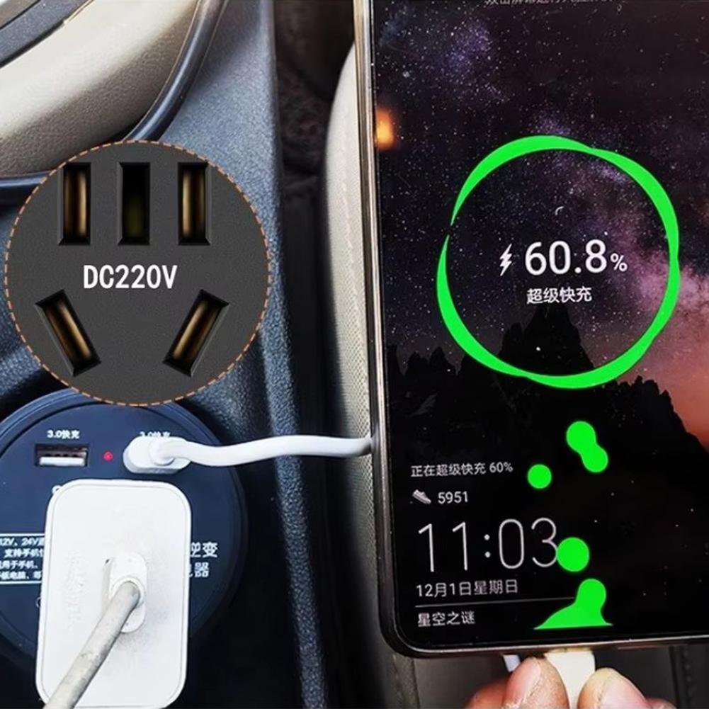 Автомобильный инвертор 12 В/24 В в DC220 В преобразователь Многофункциональная розетка Зарядка USB Автомобильная быстрая зарядка телефона Qc3.0