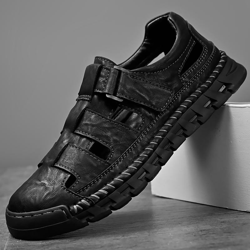 Fashion Summer Fashion New Handmade Casual Sandals 2024 Hand Sewn Classic Style Black/Grey Outdoor Men's Breathable Cool Leather Shoes