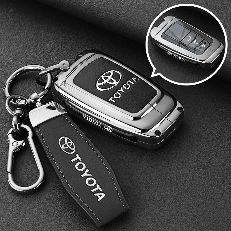 Кожаный чехол для автомобильного ключа из цинкового сплава для Toyota Corolla Hybrid 2021 Rav4 Land Cruiser Prado Camry Highlander Prius C-HR 2018+