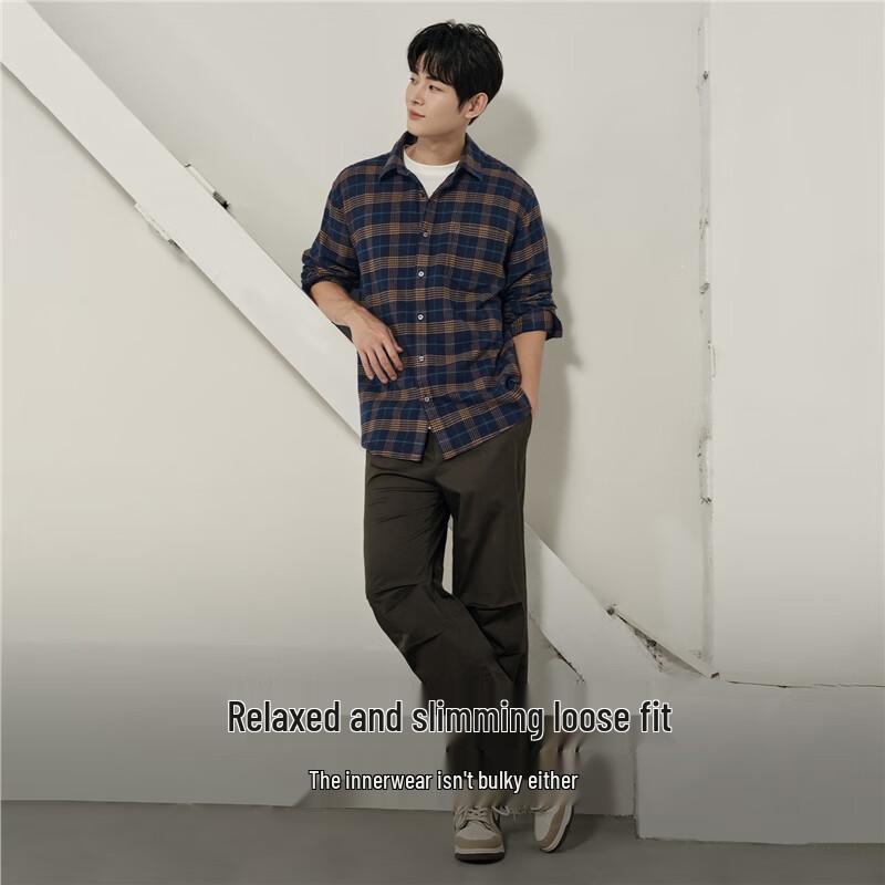 GIORDANO Мужская фланелевая клетчатая рубашка с длинным рукавом