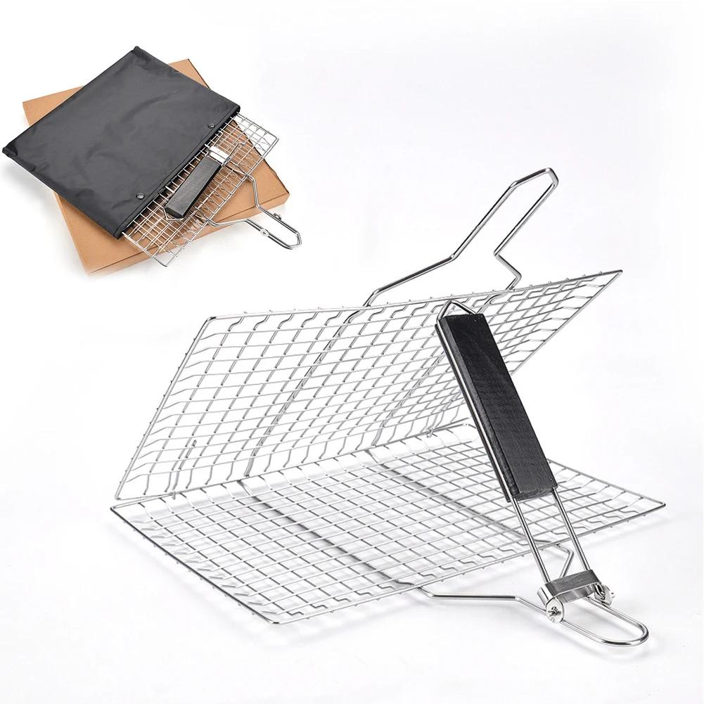 BBQ Grilling Baskets Non Stick Folding Grill Basket Stainless Steel Barbecue Grill Basket for Fish Vegetables Steak Shrimp Chops