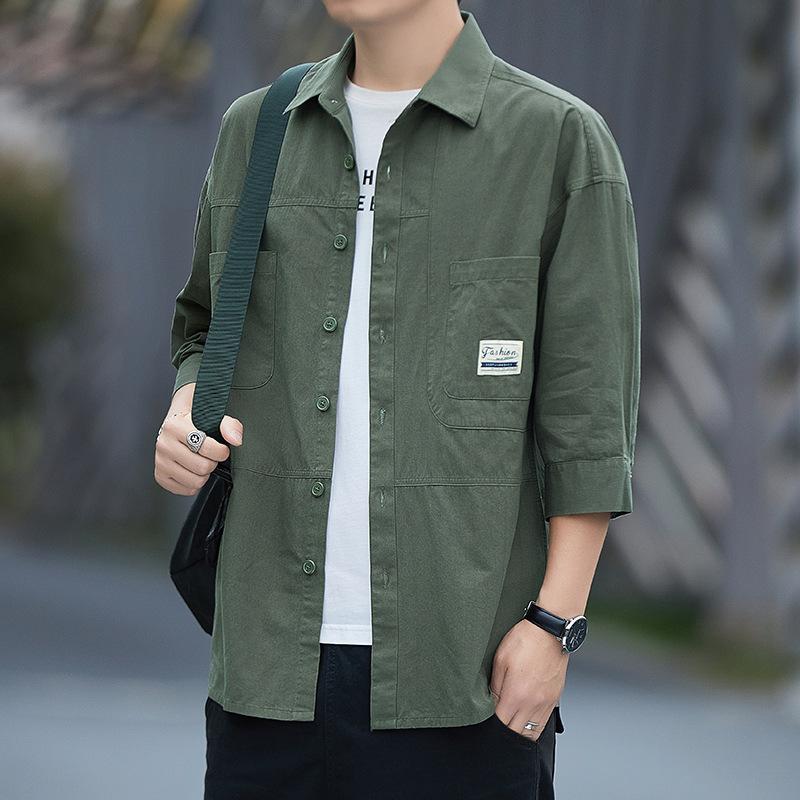 Men's Seven-point Sleeve Shirt Spring and Autumn New Korean Version of The Trend Shirt Casual Coat Men's Coat Tooling