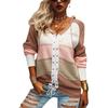 Women's Striped Long Sleeve Cardigan Lace Up Hooded Sweater