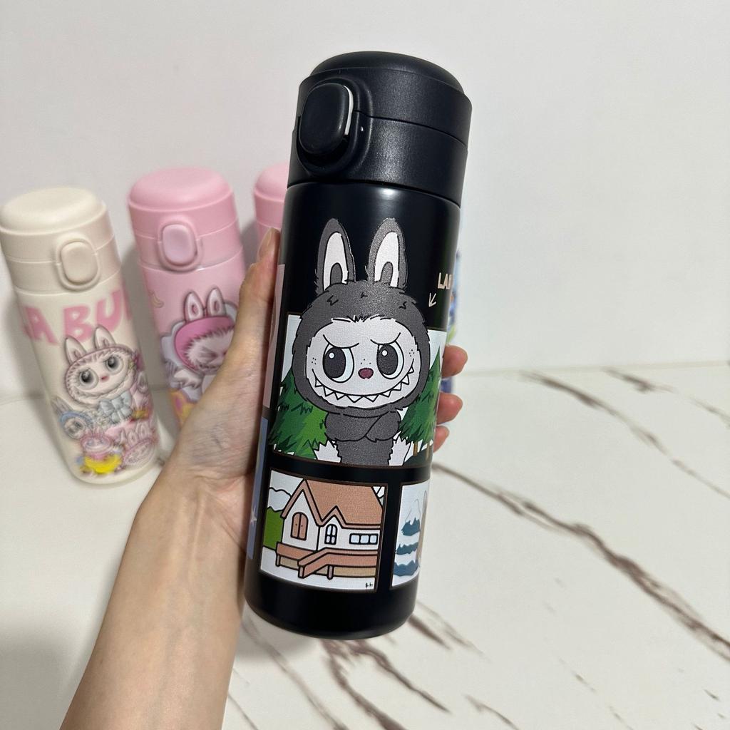 Cartoon Thermos Cup Elastic Buckle Cup 304 Stainless Steel Vacuum Pea Cup Convenient for Home Use