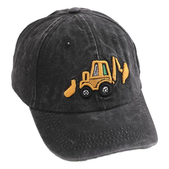 Детская шляпа унисекс, мытая бейсболка в стиле ретро, ​​мультяшный экскаватор, вышивка, с длинными полями, защита от солнца, защита от солнца, уличный головной убор, шляпа от солнца