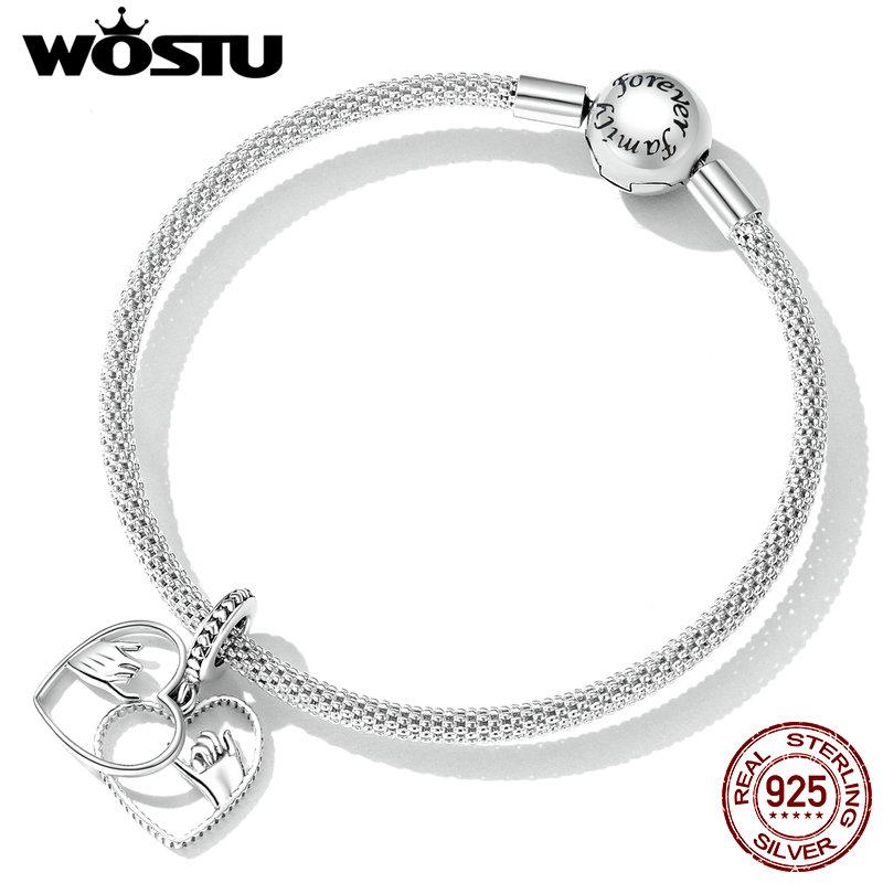 WOSTU Стерлингового серебра 925 пробы, ручная работа, сердце, полые очаровательные бусины для женщин, подходят для оригинального браслета «сделай сам», ожерелье, ювелирные изделия