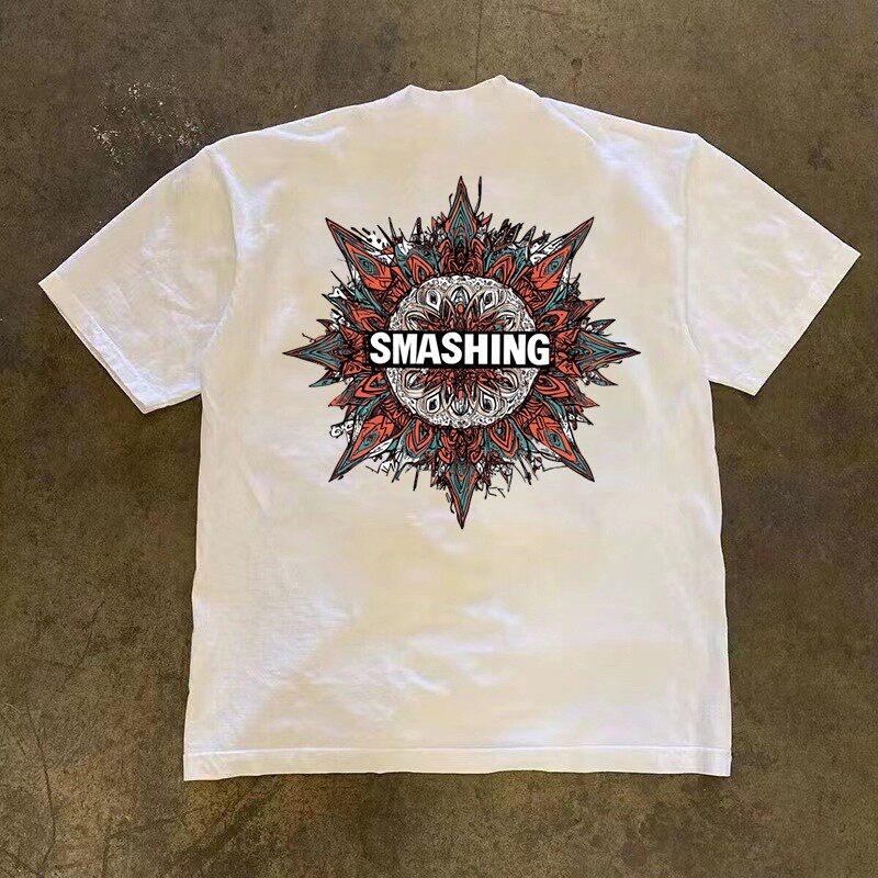 Loose Fit Cotton Tshirt Retro Style Short Sleeve Double Thread Pure Cotton Unisex Printed Graphic Tee Casual Summer Top