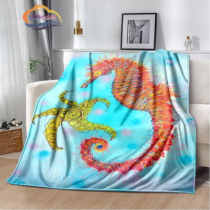 Marine Animal Sea Horse Blankets Super Soft Hippocampus Flannel Blanket Warm Lightweight Kids Bedding Sofa Chairs All Seasons