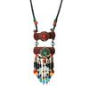 Женская винтажная этническая длинная цепочка-свитер с кисточками, плетеная деревянная подвеска из халцедона, ювелирное изделие с художественным темпераментом