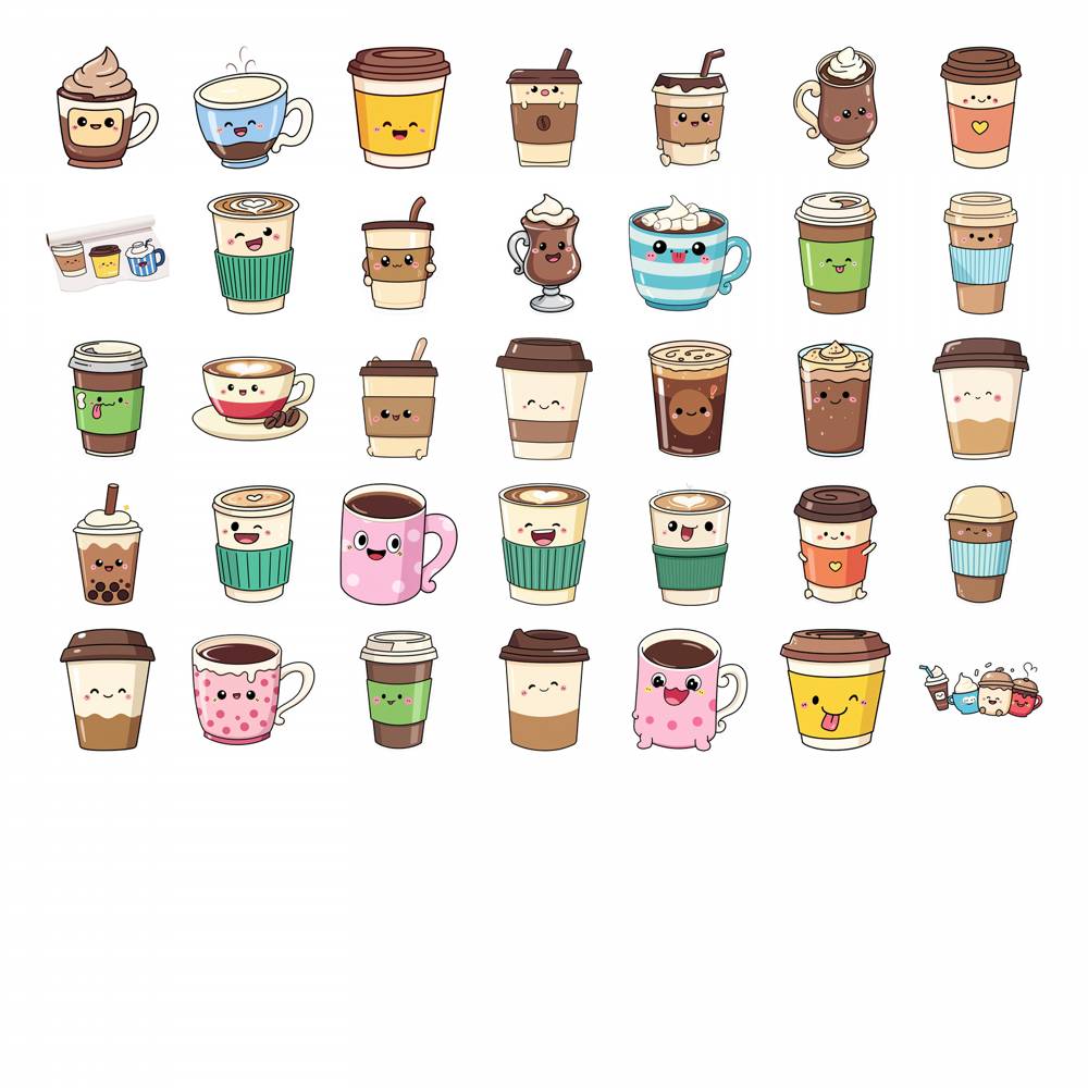 35pcs Playful Coffee Stickers Cute Cute Drinks Stationery Stickers Funny Stickers For DIY Phone Guitar Laptop Notebook Suitcase