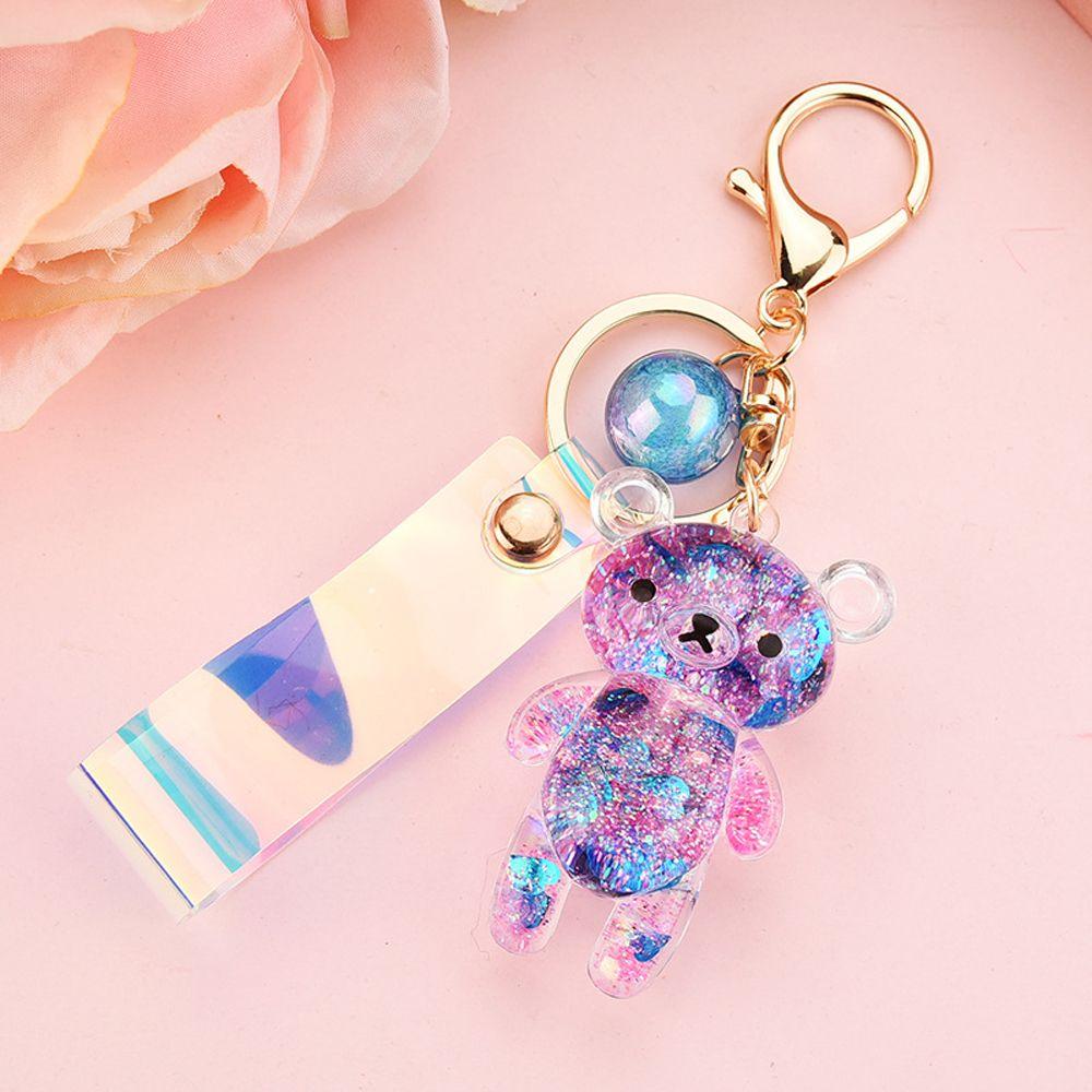Car Charm Cartoon Backpack Pendant Acrylic Key Fob Liquid Keyring Glitter Bear Quicksand Keyring