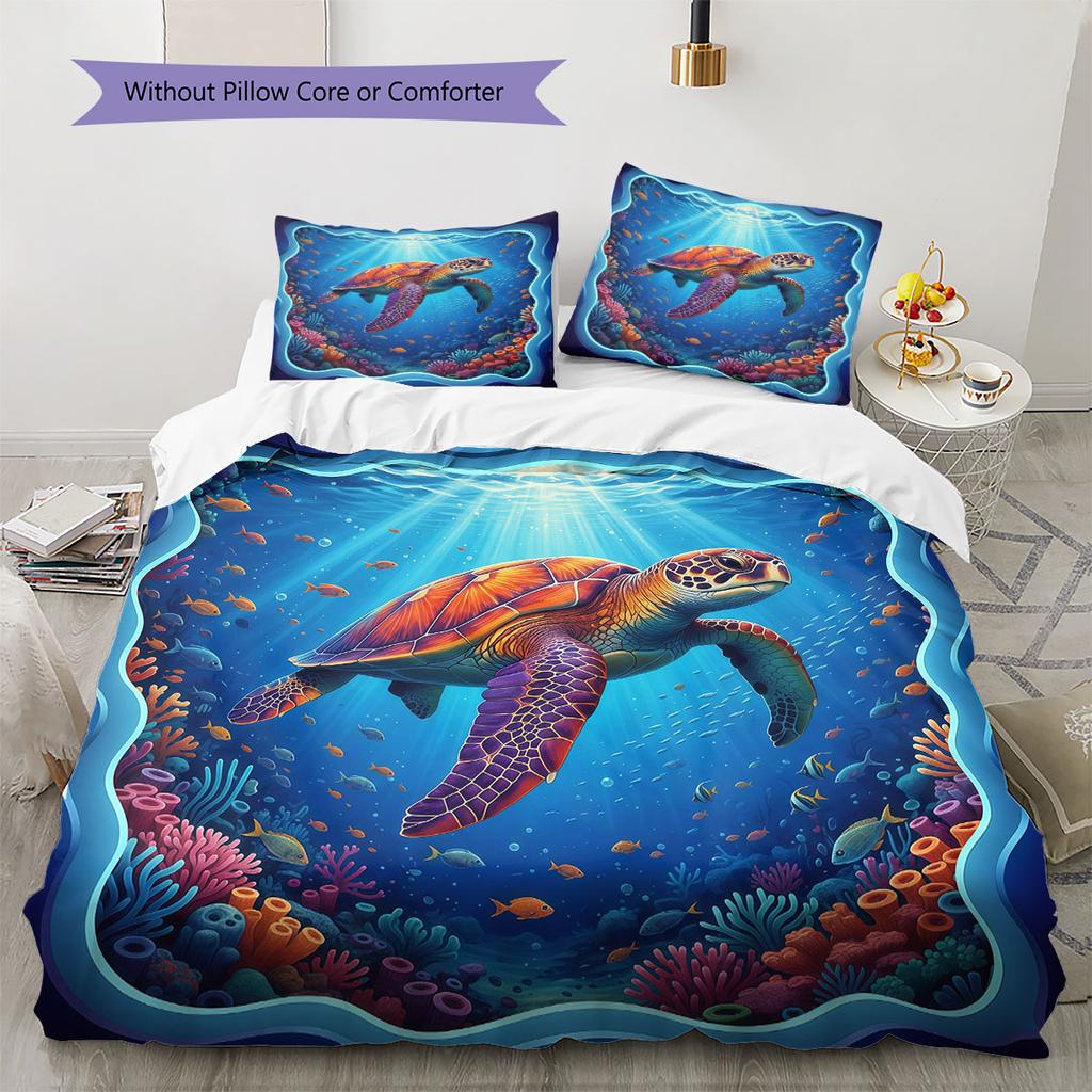 UnderwaterWorld Pattern Bedding Quilt Set Quilt Cover Pillowcase Home Decoration Birthday Gift (1 * duvet cover + 2 * pillowcase, without core)