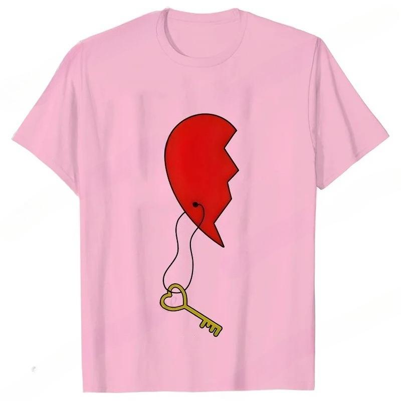 Men Women's T-shirt Partnerlook Heart Lock Key Love Funny Fashion Couple Short Sleeved T-shirt Love Couples Outfits Lover Shirt