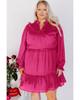 Azura Exchange Rose Plus Size Ruffled Bubble Sleeve Dress