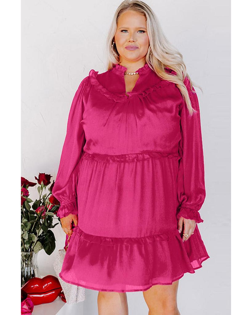 Azura Exchange Rose Plus Size Ruffled Bubble Sleeve Dress