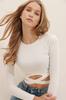 Women's Blouse New Season Fashion White Crew Neck Waist Band Detailed Crop Blouse