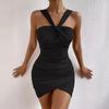 Платье Летнее сексуальное платье с перекрещивающимися бретелями и плиссировкой на бедрах