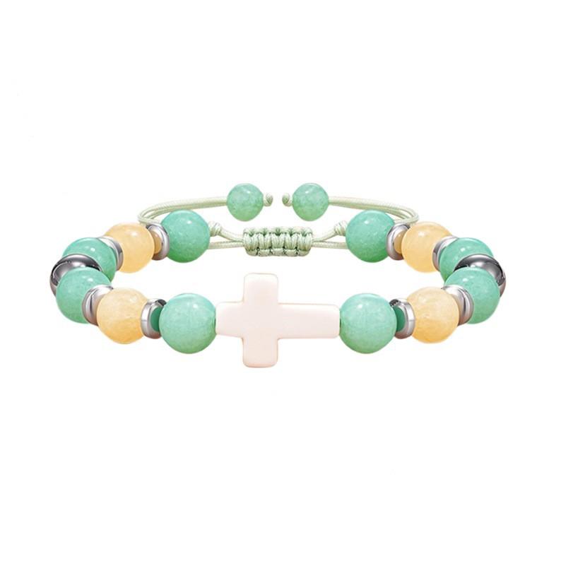 Popular natural stone jadeite corn topaz adjustable woven cross bracelet card bracelet