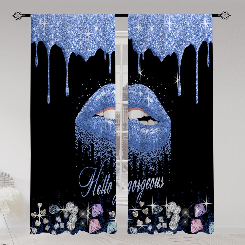 2 шт. прозрачные шторы с принтом губ, многофункциональные шторы из полиэстера с карманами для декора гостиной, игровой комнаты, спальни, дома
