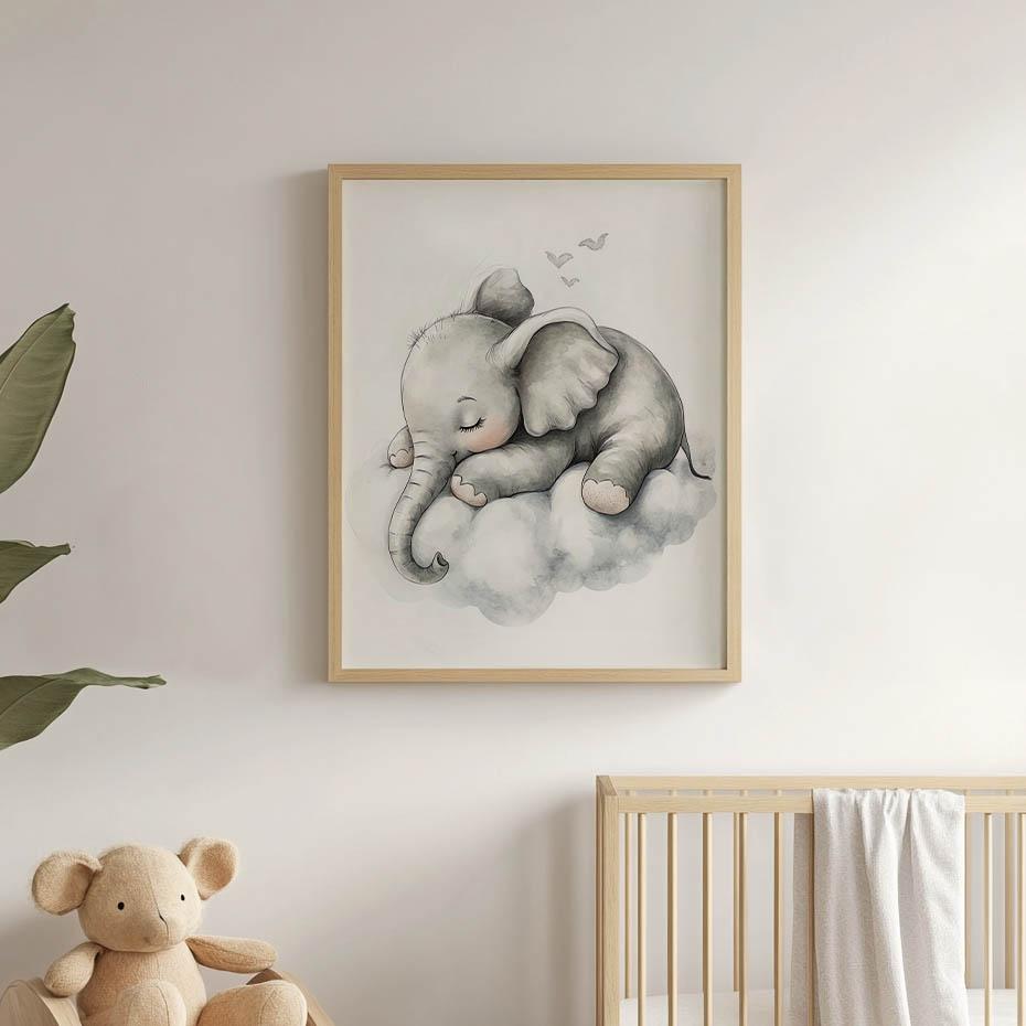 Plakat Senny Słonik Na Chmurze Plakat Senny Słonik Na Chmurze, 40X50 Cm, Rama Aluminiowa Czarna, Papier Matowy 230 Gsm