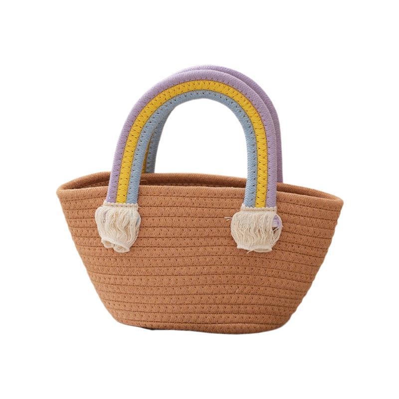 Радужное облако детская корзина: Плетеная сумка из хлопковой веревки и сувенир на день рождения