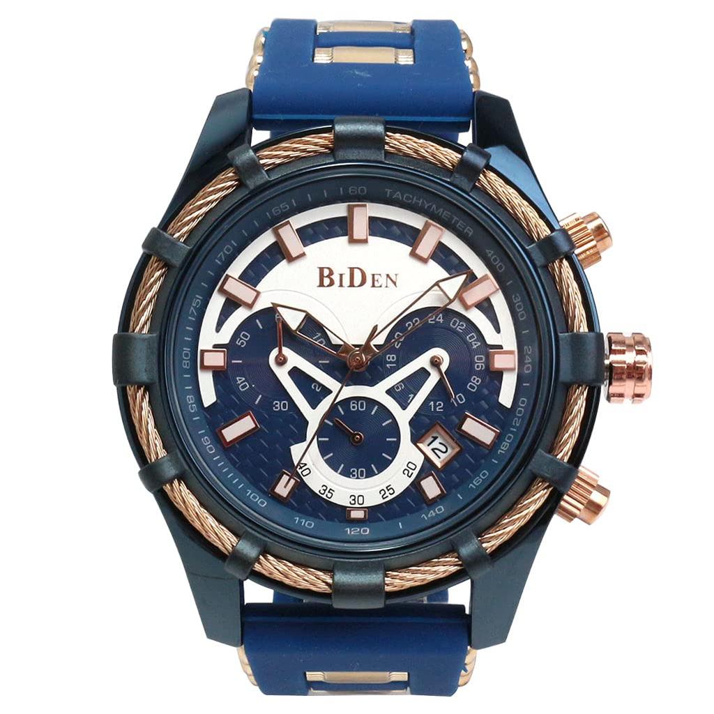 Daily Life Waterproof Decorative Bezel Wire Bezel Chronograph Calendar BD015 Watch BLU [BIDEN] Men's [item]