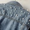 Женская джинсовая куртка однотонная однобортная короткая дышащая сохраняющая тепло декор из бусин