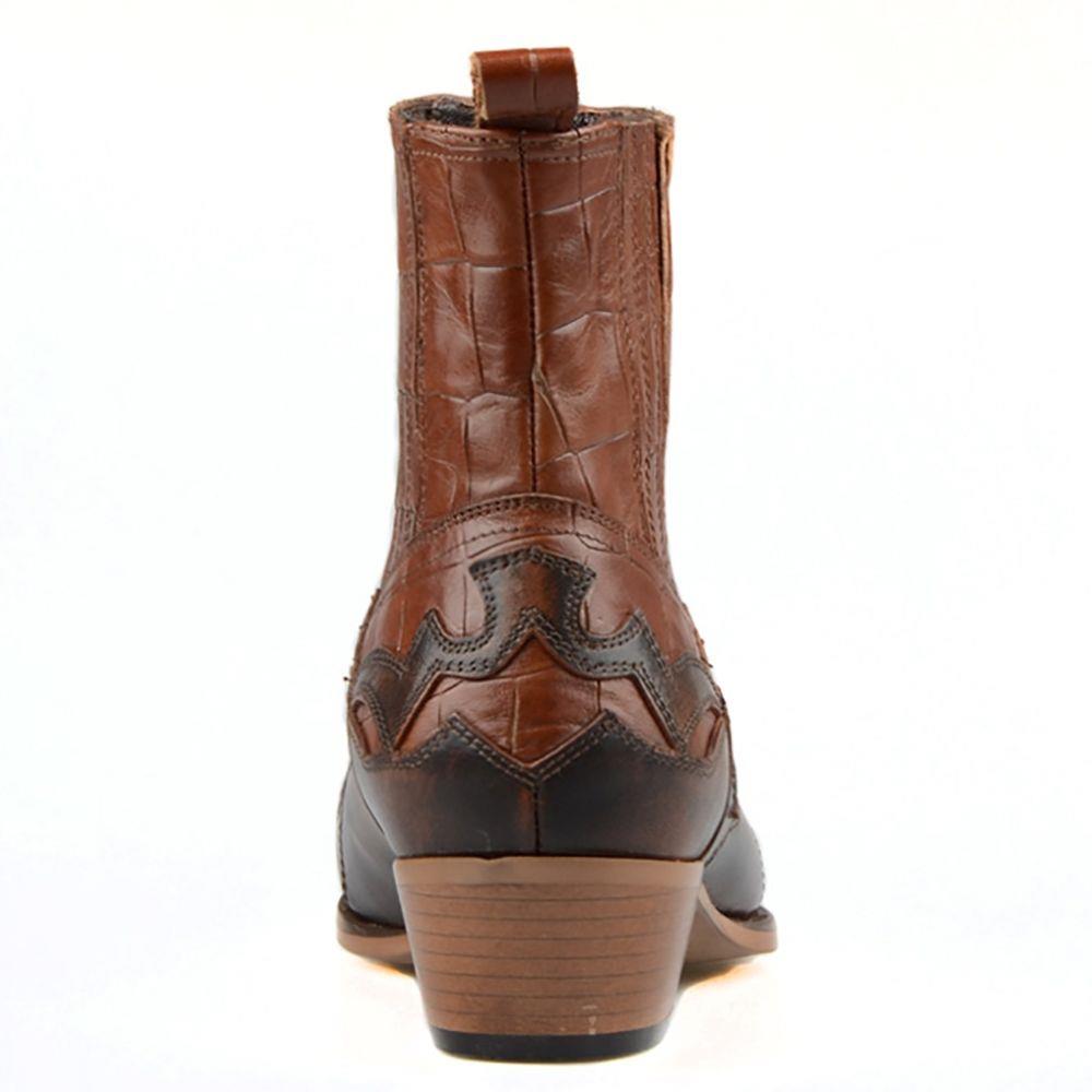 FootCourt Новые коричневые ковбойские ботильоны, мужские мотоциклетные ботинки в стиле вестерн, байкерские ботинки, ботинки из натуральной кожи с острым носком, вышитые