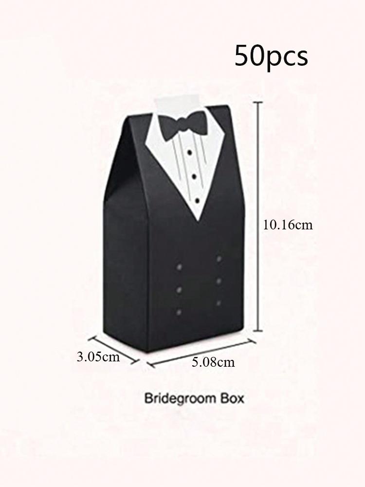 50 Pcs Wedding Treat Bags Wedding Party Favor Boxes Dress Tuxedo Gift Box Vintage Bulk with Ribbon for Birthday Bridal Shower Guests Decoration Party