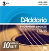 Acoustic Guitar Strings Phosphor Bronze Light 3set Pack X 10 Sets D'Addario .012-.053 EJ16-3D []