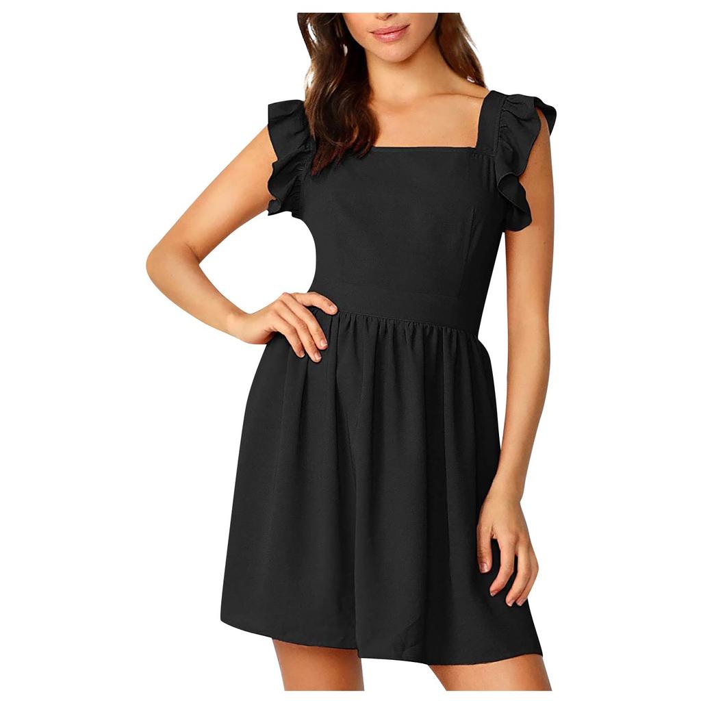 Женское повседневное сексуальное однотонное платье с открытой спиной и рюшами