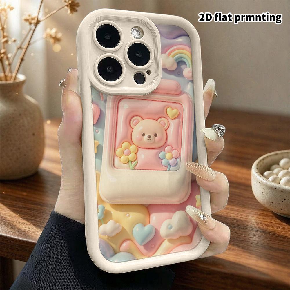 Phone Case: 2D flat design suitable for iPhone 18 17 16 15 14 13 Pro protective case, with little bear polaroid, perfect Christmas and Halloween holid