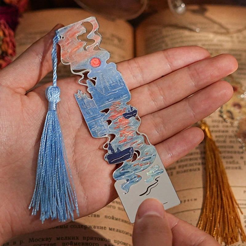 Oil Painting Style Retro Famous Painting Metal Bookmark, Handbook Reading Book Clip Book Buckle Pendant, Student Graduation Gift