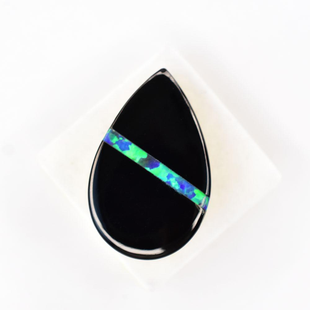 Lab-Created Black Opal Loose Gemstone Oynx Pear 22.85 ct for Jewelry Making October Birthstone Gift