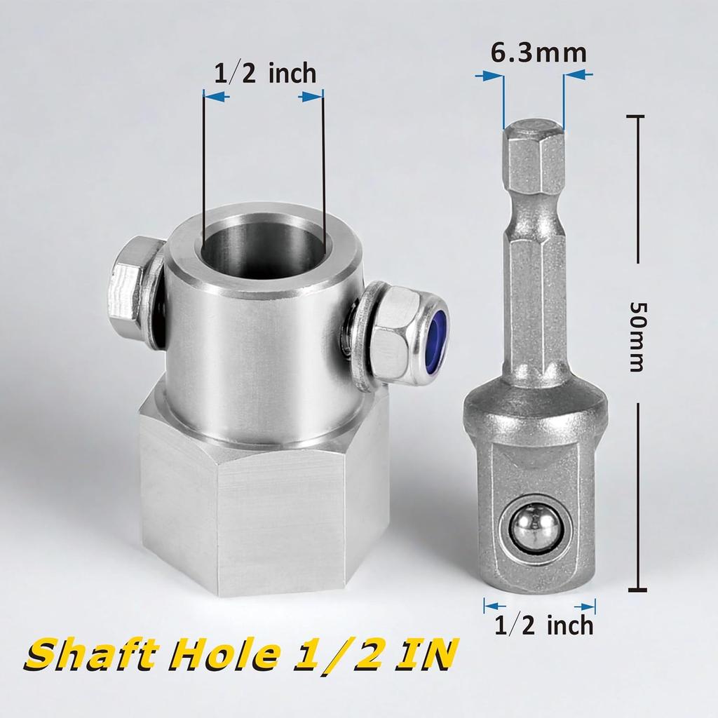 Upgraded Stainless Steel Top Wind Trailer Jack Crank Handle Cordless Drill Adapter With Two 1/2 Inch Socket Adapter Bits,304 Stainless Steel