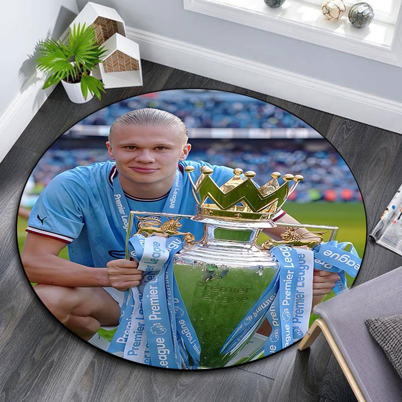Haaland9 Printed Round Rug, Non Slip Washable Circular Carpet For Living Room Bedroom Playroom, Sports Fan Decor, Holiday Birthday Gift