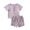 Baby Cute Shorts Set Solid Color Style Round Neck Short Sleeve Button Closure Top Breathable Elastic Breeches Suit