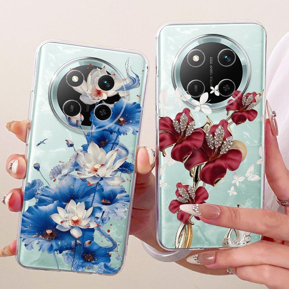 Case For Honor X9c Cover Magic 7 Lite Funda BRP-NX1 Fashion Flower Transparent TPU Silicone Back Cover For HonorX9c Smart Bumper