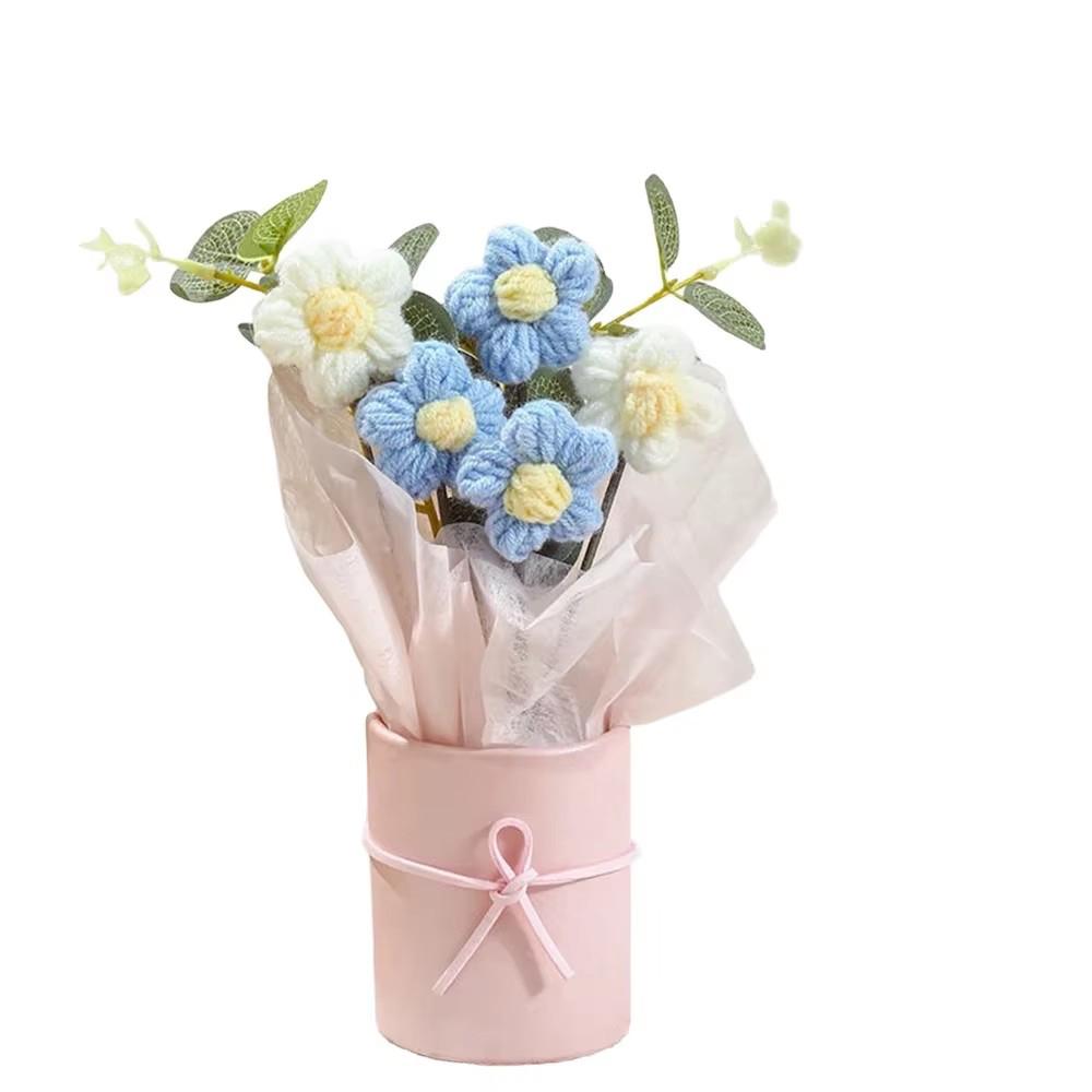 Forever Knitted Flower Bouquet Handmade Puff Crochet Roses Eternal Flower Gift for Mothers Day Teachers Day Home Decor Ornament