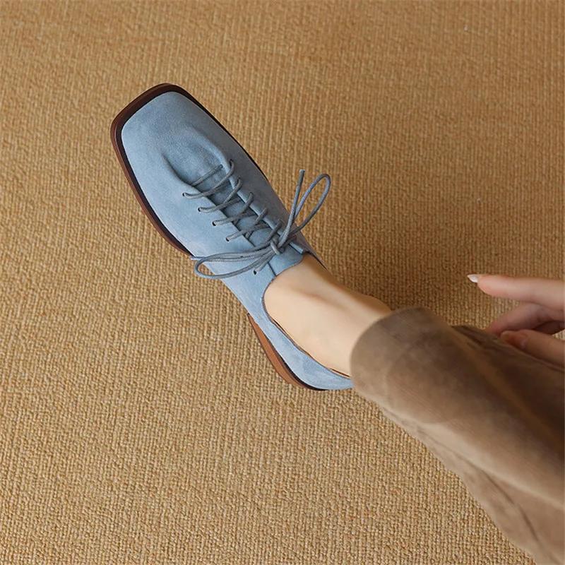 Модные новые весенние лоферы из овчины замши, женская обувь, обувь на массивном каблуке с квадратным носком для женщин, женская обувь, кружевные женские туфли-лодочки на низком каблуке