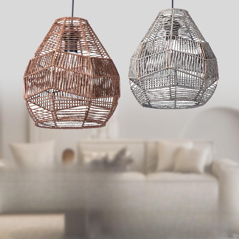 Hand Weave Lampshade Rattan Hanging Lamp Shade Cafe Hotel Light Cover Ceiling Pendant Fixture For Home Restaurant Decors