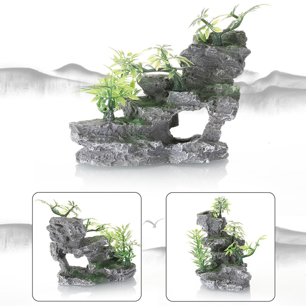 Aquarium Decoration Simulation Rockery Fish Tank Landscaping Stone Ornament Artificial Resin Mountain Fish Hiding Cave Stone Decor