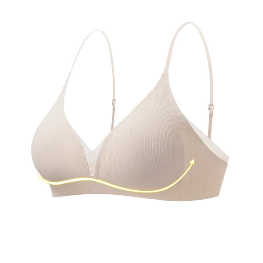 Премиальный французский кружевной бралетт треугольной формы: В рубчик, Без косточек, Тонкие бретели, Дышащий, Глубокий V-вырез.