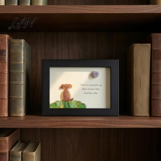 Pet Bereavement Gift Handmade Sea Glass Dog Framed Art, Memorial Picture Frame, Art Lover Sympathy Gift, Coastal Decor for Desk Wall Ornament Puppy