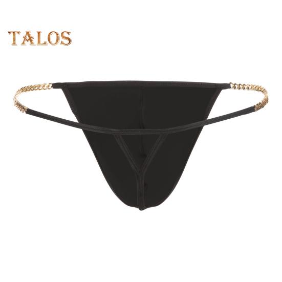 Men Thong Ice Silk Underwear Sexy G-Strings Metal Chains Hollow Out Comfortable Briefs Slim Fit High Elasticity Panties