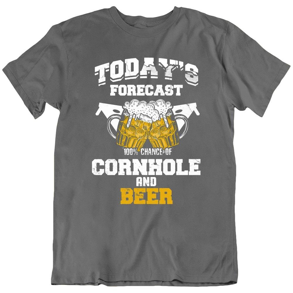 Beer Cornhole Forecast Alcohol Drinking Funny T-Shirt Tee Gift New