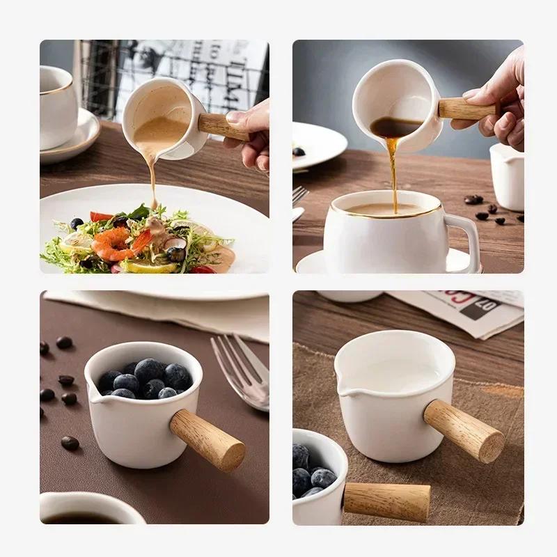 Керамический молочник, молочник, мерный стакан для эспрессо, кофейные чашки Modern Simplicity, деревянная ручка, прочный кувшин, новый